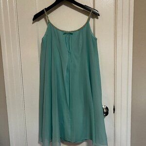Late 1950s Frederick's of Hollywood Turquoise Shift Dress with Chiffon Detail